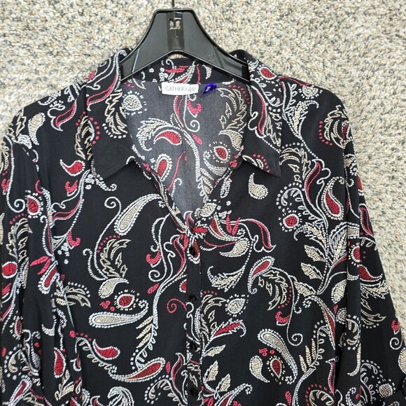 Catherines Top Womens Petite Plus 3XWP Black Button Up Paisley Print Blouse - Picture 4 of 7